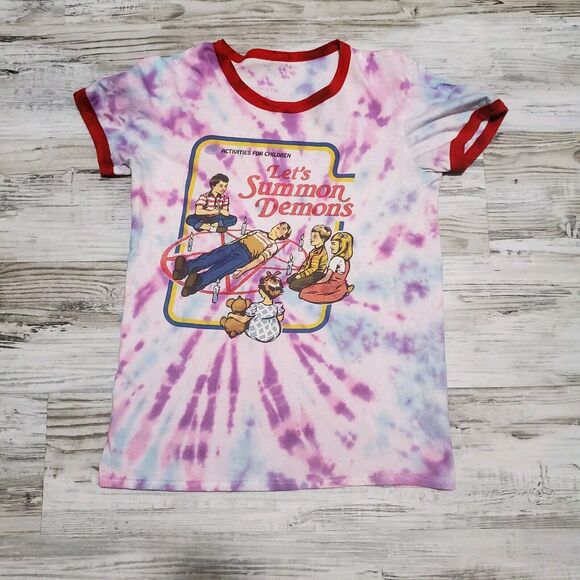 Tye Dye Spiral Shirt Size Small Let's Summon Demons 😈 Red Blue Purple - Picture 1 of 3